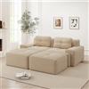 Yabunzel Divano modulare a forma di U a 2 posti con ottomano, in velluto a | Divano modulare a U a 2 posti con ottomano, rivestimento in velluto a coste, seduta bassa, beige