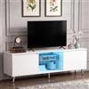 YUNSCEND Mobile TV Moderno con Luci LED,per Televisore fino a 65 Pollici | Mobile Porta TV con 2 Vani Contenitori e Ripiani in Vetro Regolabili,Mobile per TV Soggiorno Camera da Letto,Bianco,EXKDG004A