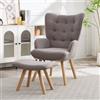 EBELLO Poltrona con sgabello, poltrona da salotto con tessuto a coste | Poltrona relax moderna, stile scandinavo, poltrona da lettura, imbottita, con schienale alto, per soggiorno,Grigio