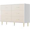 Garvee Cassettiera moderna bianca 120 cm, 6 cassetti - Comò in legno - Gambe e maniglie in metallo dorato - Mobile contenitore per camera da letto/soggiorno/ingresso - Colore: Bianco+cloth
