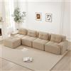 Yabunzel Boneless - Divano modulare a 4 posti con chaise longue, in velluto a coste | Divano a L a 4 posti Cloud in velluto a coste modulare seduta bassa beige