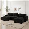 Yabunzel Divano Cloud a 3 posti, a forma di U, con ottomano, colore nero | Divano modulare a forma di U Boneless a 3 posti, in velluto a coste con ottomano, nero