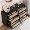 Garvee Cassettiera in Rattan 6 Cassetti per Camera da Letto - Comò Boho/Moderno in Legno, Piano Largo, Gambe e Maniglie Oro, meccanismo Antiribaltamento - Colore Nero