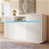 Generic Credenza bianca con illuminazione a LED, 140 x 40 x 85 cm, mobile con 2 cassetti e 3 ante, armadio con ripiani regolabili, mobile moderno per soggiorno, ingresso o cucina