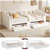DADEA Divano Letto Estraibile 2 Posti con 2 Cassettone, 90/180x200cm, Divano Letto Matrimoniale in Legno con Rete a Doghe, per Monolocali e Stanza Ospiti, Capacità Portante 120kg, Bianco, Senza Materasso