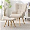 EBELLO Poltrona con sgabello, poltrona da salotto con tessuto a coste | Poltrona relax moderna, stile scandinavo, poltrona da lettura, imbottita, con schienale alto, per soggiorno, beige