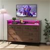Garvee Cassettiera moderna 8 cassetti con luci LED e ricarica USB | Top effetto legno, Telaio in acciaio, Vano a giorno, Per camera/ingresso/soggiorno