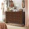 Garvee Cassettiera/Comò moderno 137 cm con 9 cassetti, frontali scanalati, piano effetto marmo e maniglie in metallo, credenza per camera da letto/soggiorno/ingresso, Colore: rovere
