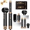 Atopskins Styler 5 in 1 Airbrush Styler Pro con Schermo LCD e 3 Impostazioni di Calore Con Asciugacapelli da 1000 W, Spazzola ad Aria Calda, Spazzola per Asciugacapelli, Spazzola Rotonda - Oro Nero