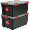 Iris Ohyama, Scatole Portaoggetti Ermetiche in Plastica, 50L, Set di 2, Nero, Coperchio Impermeabile, con Chiusura, Impilabile, Per Esterni, Garage, Vestiti, Antipolvere, Senza BPA, AT-L