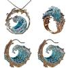 fdsmall Set di gioielli da donna con collana e orecchini a forma di oceano blu con onde e zirconi cubici