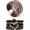 Dochais 2 Pezzi Bracciale Donna, Set di Bracciali Cuoio per Uomo Donna in Acciaio Maglia Chiusura Magnetica Albero Della Vita Intrecciato Vintage Braccialetto per Festa del Valentino Papà