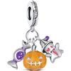 BOIGEGU Ciondolo in argento Sterling per braccialetti e collane Pandora | Ciondolo in argento 925 per Halloween, vintage, zucca, scheletro, teschio, ragno, fantasma, cappello da strega, perline