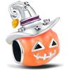 BOIGEGU Ciondolo in argento Sterling per braccialetti e collane Pandora | Ciondolo in argento 925 per Halloween, vintage, zucca, scheletro, teschio, ragno, fantasma, cappello da strega, perline