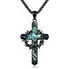 CUPENDA Collana con ciondolo a forma di croce, in argento Sterling 925, turchese, conchiglia di abalone, crocifisso, protezione religiosa, gioiello per uomo e donna