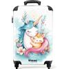 NoBoringSuitcases.com NoBoringSuitcases© Valigia Cabina Bambino Bagaglio Bambini Trolley Viaggio | 55x35x20 cm - Aereo Cabin Size Rigida Leggera Ruote Valigie Bimbo Unicorno - Criniera blu - Gattino arancione