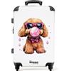 NoBoringSuitcases.com NoBoringSuitcases© Valigia Media Bambini Rigida Trolley Medio Viaggio Aereo | 67x43x25 cm - 4 Ruote Valigie Leggere Bimbo Valigetta Trolly Dimensioni M Cane - Marrone - Occhiali rosa - Bubble gum