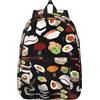 ERCgad Sushi giapponese stampa nera leggero zaino unisex doppia borsa a tracolla viaggio uso esterno shopping quotidiano, Nero , S, Casual