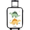 NoBoringSuitcases.com NoBoringSuitcases© Valigia Per Bambini Compatto Bagaglio Ultraleggero | 48x31x19 cm - Trolley A Mano Rigidi LED Ruote Valigie Bimbi - Ragazzo - Dinosauri - Allegri - Bianchi