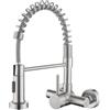 Tondiy Rubinetto Cucina a Parete 11 cm con Doccetta a 2 Modalità | Miscelatore Monocomando a Muro Girevole a 360°, Rubinetti Molla per Lavello, Acciaio Inox 304, Aeratore Rimovibile