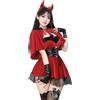 Generisch Vestito natalizio da donna, 5 pezzi, per cosplay, costume sexy da diavolo, travestimento con fascia, cintura, coppie, partner, costume di Natale, accessorio per carnevale, Natale