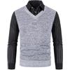 Generic Maglione da uomo, 2 in 1, con colletto a camicia, morbido, caldo, lavorato a maglia, a maniche lunghe, con scollo a V, comodo maglione invernale con finta camicia per abbigliamento casual intelligente