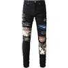 CABULE Pantaloni a Gamba Piccola Slim Fit Elasticizzati Patchwork Stella Jeans Strappati High Street - Nero - 29