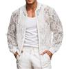 Generisch Cardigan da uomo in pizzo mesh giacca leggera scavata all'uncinetto cardigan trasparente Sexy Open Front Jacket elegante per il tempo libero