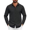 COOFANDY Camicia da uomo a maniche lunghe in cotone, vestibilità regolare, con bottoni, stile casual, Nero , XL