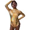 Generisch Body da danza da donna metallizzato, a maniche lunghe, per danza classica, in pelle, effetto bagnato, body da ginnastica, body da danza