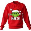 t-shirteria Felpa Natale con Nome Personalizzato, Felpe Natalizie Girocollo, Rossa in Cotone, Christmas, Idea Regalo Uomo, Donna, Bambino