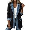 Generic Cardigan Donna Giacca Maglia con Inserti Denim Patchwork Blazer Elegante | Cappotto Leggero Monopetto Colletto a Risvolto Maglione a Coste Casual Mezza Stagione Autunno Coprispalle Chic