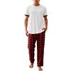 Generisch Pigiama da uomo in due pezzi, a quadretti, pantaloni e magliette lounge Set morbido pigiama con collo rotondo e pantaloni da notte