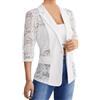 Generisch Giacca da donna in pizzo schiacciato, in pizzo, patchwork, maniche a 3/4, trasparente, elegante, blazer corto, leggero, risvolto da lavoro, ufficio