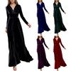 Generic Abito da Lungo Elegante Manica Lunga Scollo a V Vestito Cerimonia Donna Taglie Forti Matrimonio Invitata Cocktail Festa Stile Impero Morbida Formale Donna