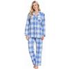Suzy & Me Pigiama da donna in 100% cotone, a quadri, a maniche lunghe, colore: blu chiaro