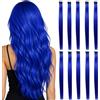 Dokpav Extension Capelli Blu 10 Pezzi Lisci Sintetici Resistenti al Calore | 10 Pezzi Extension Capelli Blu Lisci, Fibra Sintetica Alta Qualità, Facili da Applicare, Perfette per Feste e Cosplay