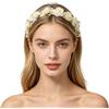 VASANA Cerchietto per capelli in seta con fiori e perle, stile bohémien, accessorio per lo styling da donna, per tutti i giorni, feste (bianco)
