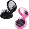 DAZZLUXE 2 spazzole per capelli pieghevoli, spazzola per capelli tonda con specchio, spazzola per capelli da viaggio portatile, mini pennello da trucco per ragazze, adatto per viaggi e serate (rosa + nero)