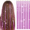 XETHI 8 Pezzi Extension Capelli Glitter Viola, 120 cm Filamenti Scintillanti Termoresistenti per Bambine e Donne, Accessori per Feste, Cosplay, Carnevale