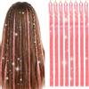 XETHI 8 Pezzi Extension Capelli Glitter Rosa, 120 cm Fili di Scintillanti Lisci per Donne Bambine, Accessori per Feste Carnevale Cosplay