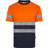 VELILLA 305633; T-shirt poliestere riciclato bicolore manica corta nastro segmentato; colore blu navy e arancione fluoro; taglia L, Blu Navy E Arancione Fluoro, L