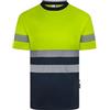 VELILLA 305633; T-shirt poliestere riciclato bicolore manica corta nastro segmentato; colore blu navy e giallo fluoro; taglia M, Blu Navy E Giallo Fluoro, M