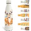 Grsta Borraccia Termica, 500ml Borracce Bambini, Borraccia Personalizzata con Cervo, Borracce Metallo Senza Perdite, Senza BPA, Facile da Trasportare, Borraccie per Scuola, Uffici, Campeggio, Bianco