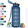Grsta Borraccia 1,5 Litri, Borraccia con Cannuccia, Senza Perdite, Borracce Motivazionale con Scala Temporale, Borraccie per Bere di Piu, per Sport, Fitness, Escursionismo, Ciclismo, Campeggio, Blu Navy
