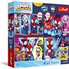 Trefl - 4-in-1 Jigsaw Puzzles: Spidey and his Amazing Friends, Spider-Day - 4 x 88 pezzi - Poster, Set di quattro puzzle per bambini dai 5 anni in su