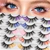 AKARABEAUTYLASHES 10 Paia Ciglia Finte Colorate con Punta a Colori-02 | Ciglia Finte 3D Voluminose per Trucco di Carnevale e Festa