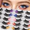 AKARABEAUTYLASHES 10 Paia Ciglia Finte Colorate con Punta a Colori-01 | Ciglia Finte 3D Voluminose per Trucco di Carnevale e Festa