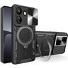 LXHGrowH Cover per Xiaomi Redmi 13C / Poco C65 Protezione Fotocamera Nero | Custodia Militare Grade Antiurto, Anti-shock Protettiva Armor con Scorrevole Protezione Fotocamera e 360° Magnetica Supporto