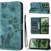 LSPCASA Custodia Per Motorola Moto G35 5G 6.72 Pollici Materiale In Pelle PU Cover Moto G35 Con Slot Per Schede Reticolo Della Farfalla Del Gatto Case Moto G35 Verde